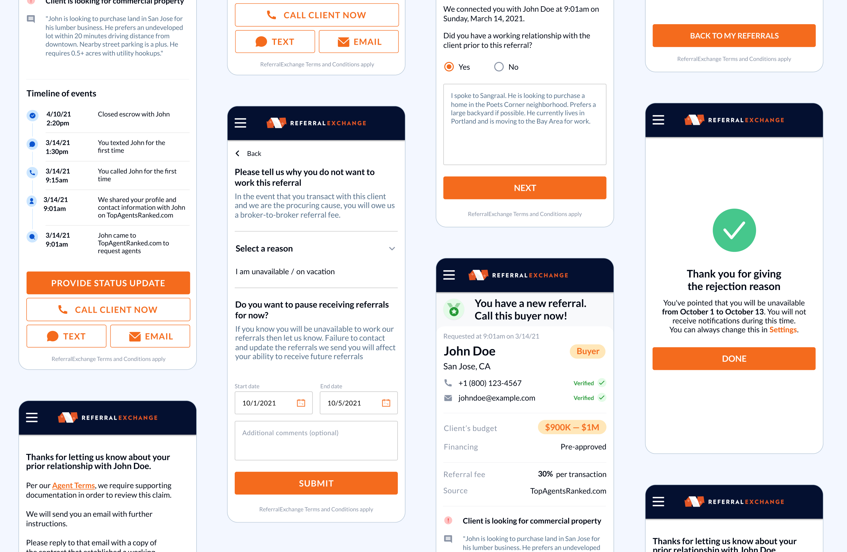 Referral Exchange — A mobile-first landing page for a realtor-matching service – the client brought wireframes; the work was making the page convert, starting with the phone number. — UareUx