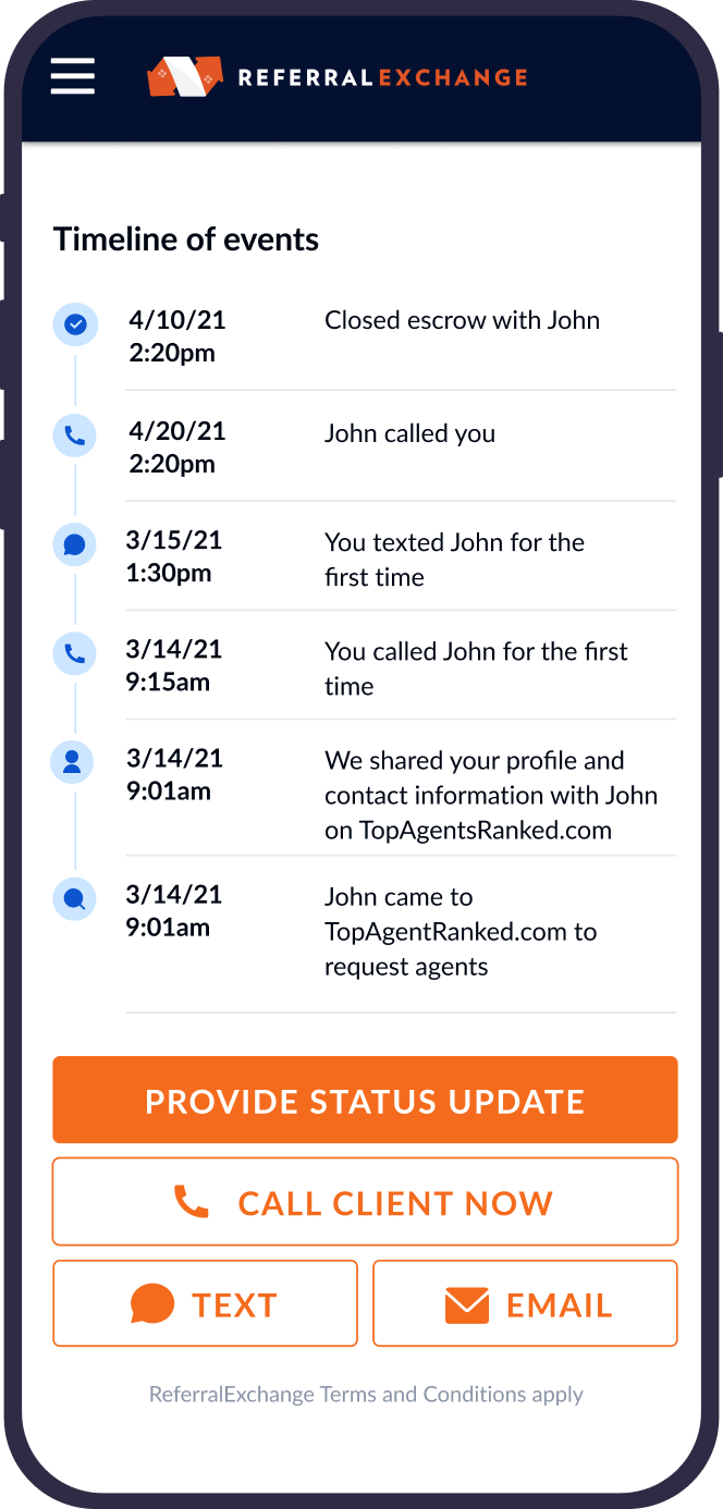 Referral Exchange — A mobile-first landing page for a realtor-matching service – the client brought wireframes; the work was making the page convert, starting with the phone number. — UareUx
